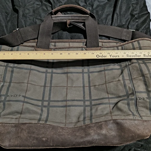 Coach Camden Tattersall Plaid Canvas Tote Bag Weekend Travel Shoulder Brown